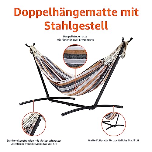 Amazon Basics Hängematte mit Gestell, Stoff, One Size, 117 cm x 300 cm x 100 cm, Mehrfarbig