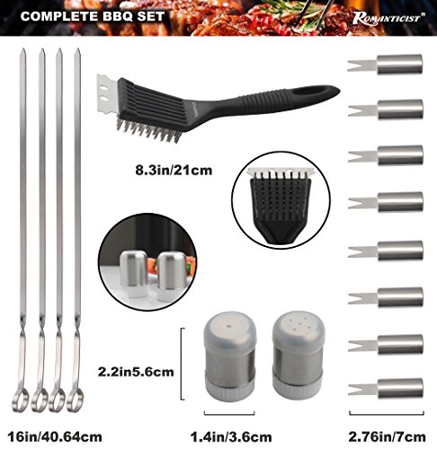 ROMANTICIST 20PCS Edelstahl Grillset für Geschenk - Edelstahl Grillzubehör Set im Aluminium - Professionelle Grillbesteck Koffer für Männer Frauen