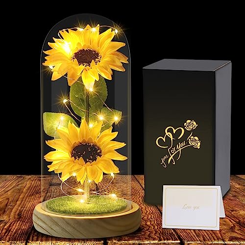 Geschenke für Frauen Künstliche Sonnenblume Muttertagsgeschenk für Mama,Künstliche Sonnenblume in Glaskuppel,Ewige Sonnenblume Geschenke für Frau Freundin Mama Oma zum Muttertag Jahrestag Geburtstag