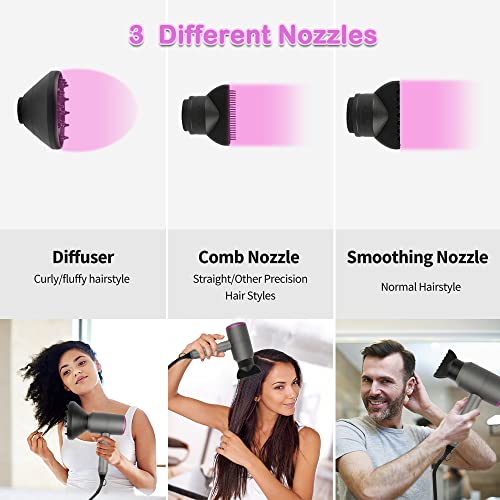 Föhn Ionen Haartrockner AC-Motor Schnell trocknender Professioneller Fön mit 2 Geschwindigkeits- und 3 Hitzeeinstellungen, Kaltlufttaste mit 1 Diffusor & 2 Konzentratoren Grau - Image 6