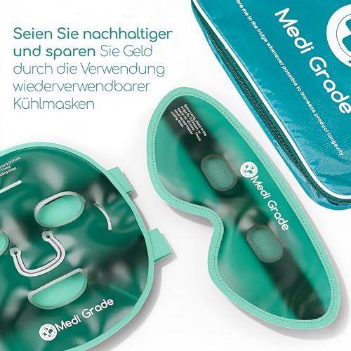 Medi Grade Kühlmaske Gesicht und Kühlende Augenpads – Augenmaske Kühlend mit Geltechnologie, Gesicht, Augen, Augenringe entfernen, Reduziert Schwellungen, Dunkle Ringe, mit Kühltasche