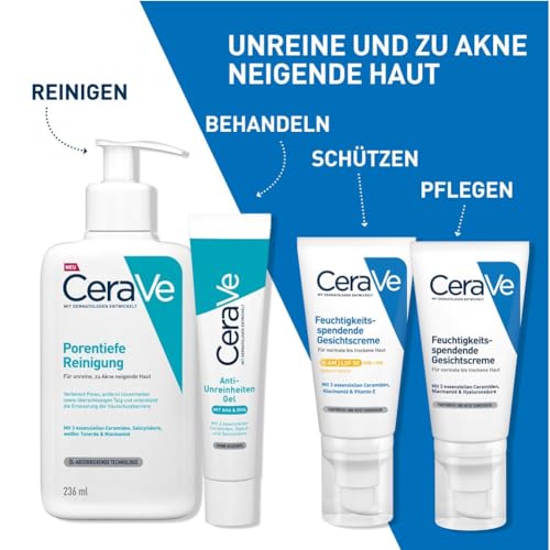 CeraVe Schäumendes Reinigungsgel für das Gesicht, Porentiefe Reinigung bei unreiner und zu Akne neigender Haut, Mit Salicylsäure, weißer Tonerde und Niacinamid, 236 ml [Die Verpackung kann variieren]