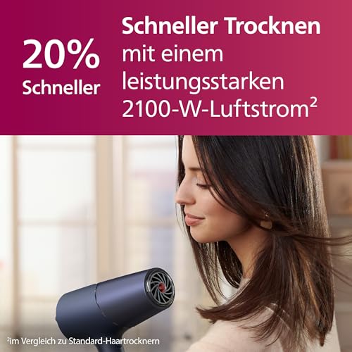 Philips Haartrockner 5000 Series, ThermoShield Technologie, Ionisierungsfunktion, 2.300 W, Metallic-Blau, mit 9-mm- und 11-mm-Stylingdüse, Volumendiffusor, BHD510/20