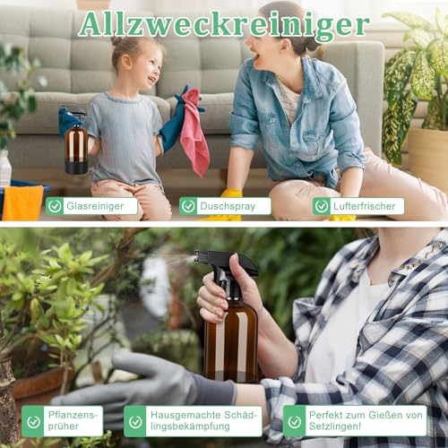 BELICOO 3 Stk 480ml Sprühflasche, Glas Pflanzensprühflasche, Sprühflaschen für Reinigung, Pflanzen, ätherische Öle, Haarpflege, nachfüllbare leere Sprühflasche mit justierbarer Düse für Spritz
