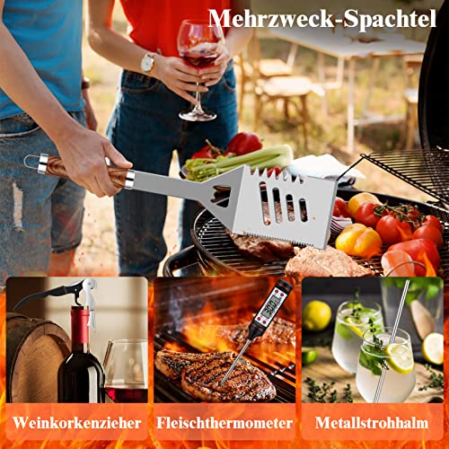 Grilliance 38 Stücke BBQ Grillbesteck Set Edelstahl Grillzubehör für Männer Geschenk Geburtstag Hochwertiger Grillutensilien Set Koffer mit Grillkoffer und Grillmatte für Garten und Camping Braun
