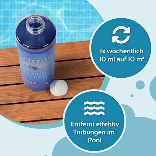 Cristal Klareffekt Trübungsentferner - Für alle Filterarten - Gegen trübes Poolwasser - Verbessert die Filtration - Einfache Anwendung - Für kristallklares Wasser in Pool & Whirlpool