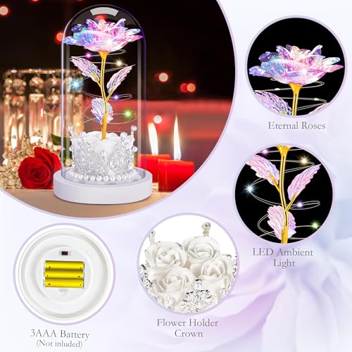 LinjunFa Eternal Rose-Forever Rose Gift Women,Birthday Gift for Women,Rose Gift for Her,Light Up Galaxy Roses in Glass,Beauty and The Beast Rose with LED Light,Flower Present for Women,Girlfriend