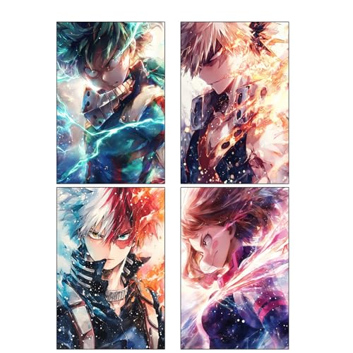 Generisch 4-teiliges Anime-Poster My Hero Academia Poster,MHA ungerahmt, 20,3 x 30,5 cm,Izuku Midoriya,Bakugō Katsuki,OCHACO URARAKA,Shoto Todoro