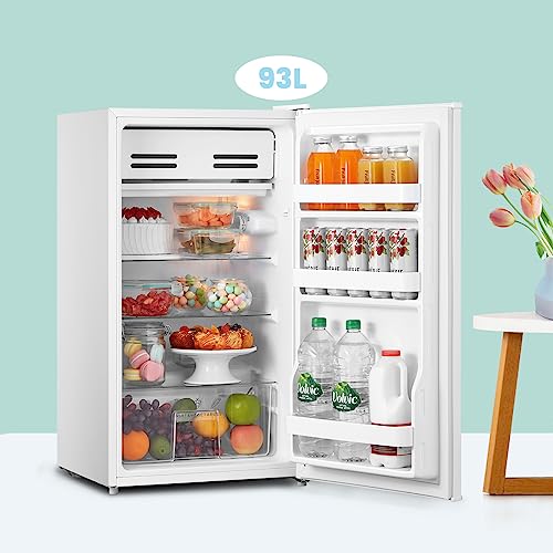 COMFEE' RCD93WH2(E) Under Counter Fridge, 93L Small Fridge with Cooler Box, Interior Light, Removable Glass Shelf, Reversible Door Hinge, Adjustable Legs, Standard Refrigerator White