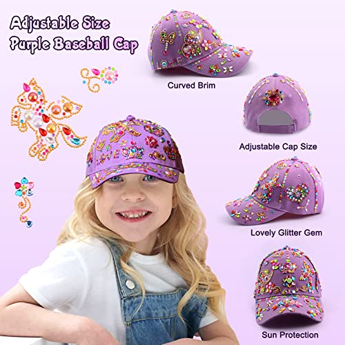 Geschenke für Mädchen DIY Baseballkappe, Hut Selbst Gestalten mit Edelstein Aufklebern, Einschulung Geburtstag Geschenk Mädchen 4 5 6 7 8 9 10 11 12 Jahre,Baseball Cap Bastelset für Kinder Schulanfang