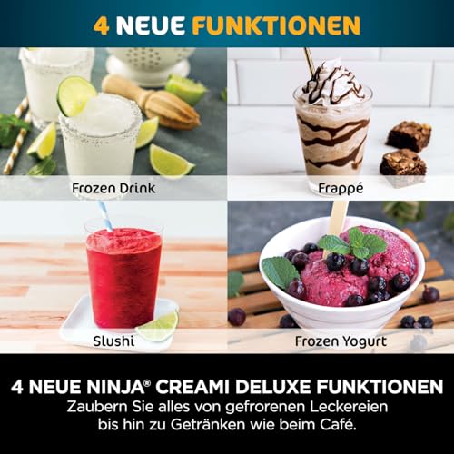 Ninja CREAMi Deluxe Eismaschine mit 3 Behältern, 10 Funktionen, Dessert & Ice Cream Maker für Eiscreme, Sorbet, Frozen Joghurt, Milchshakes, Slushi, 2-in-1 Geschmacksoption, Silber, NC501EU