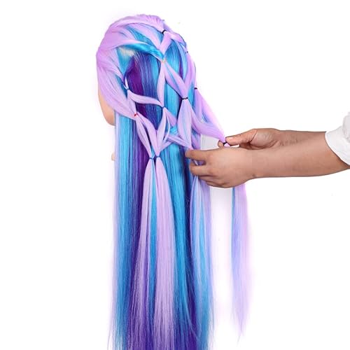 FEIYANJF Trainingsköpfe Frisierkopf für Kinder, Puppenkopf Synthetisches Buntes Haar, Schminkkopf für Mädchen Synthetisch Haar, Trainingsköpfe für Friseure mit Tischklemme+DIY