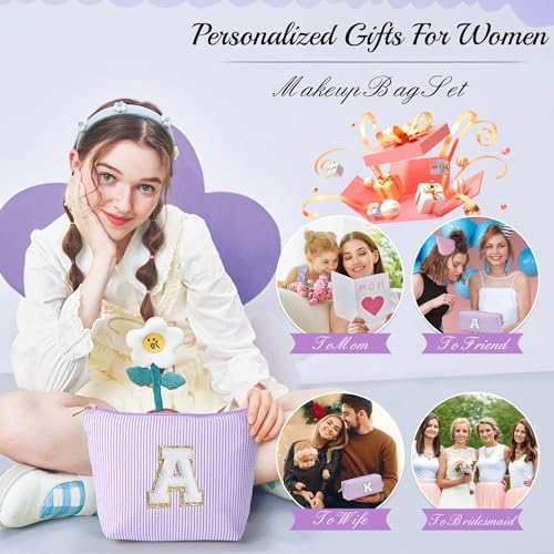 Parima Kosmetiktasche Damen Mädchen - Personalisierte Geschenke Make Up Tasche Mädchen Reise Schminktasche Geburtstagsgeschenk für Frauen Mädchen Geschenke für Frauen Lila Buchstaben Kosmetiktasche L