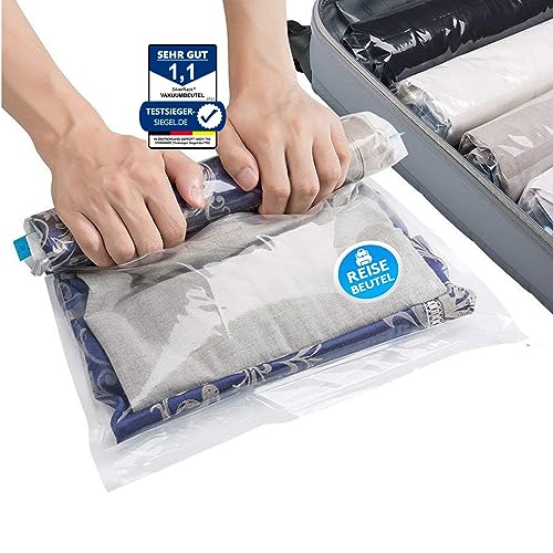 SilverRack Vakuumbeutel Reise zum Rollen [12 Stück] in 3 Größen (4x 35x50 cm / 4x 40x60 cm / 4x 50x70 cm) - Travel Vakuumbeutel für Kleidung - Vakuum Kleiderbeutel - Kleider Vakuumierbeutel