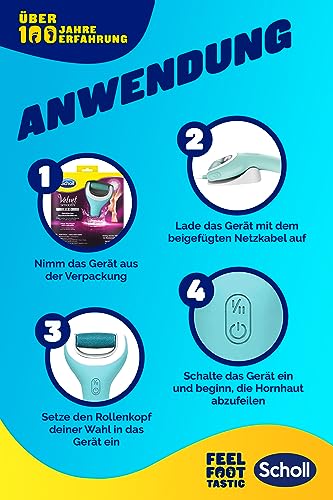 Scholl Velvet Smooth elektrischer Hornhautentferner Pro – Zur Hornhaut Entfernung auf nassen und trockenen Füßen – Wiederaufladbar – 1 Gerät + Ladestation , (1er Pack)