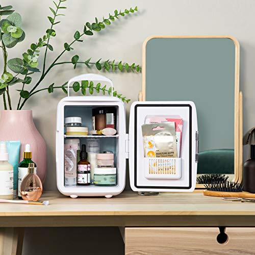 Russell Hobbs RH4CLR1001 4L/6 Can Portable Mini Cooler & Warmer for Drinks, Cosmetics/Makeup/Skincare, AC/DC Power, Retro Style, White, For Bedroom, Home, Caravan, Car