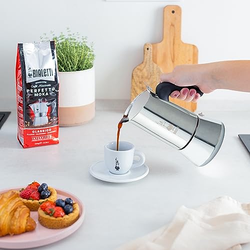 Bialetti - Neue italienische Espressomaschine Venus Induction aus Edelstahl, geeignet für alle Arten von Tellern, 4 Kaffeetassen (170 ml), Silber