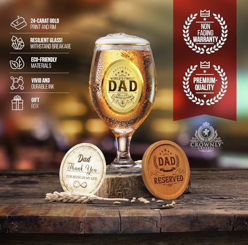 CROWNLY CRYSTAL® Personalized Beer Glass Birthday Gifts for Dad from Daughter or Son Daddy Gift Ideas for Men