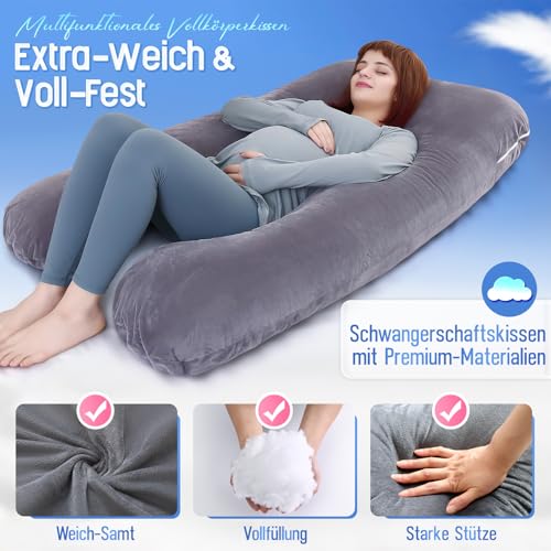 TaiBest Schwangerschaftskissen U-förmiges Ganzkörperkissen,schwangerschaftskissen zum schlafen Kann Rücken, Gesäß und Beine von schwangeren Frauen unterstützen (Polyester, Dunkelgrau)