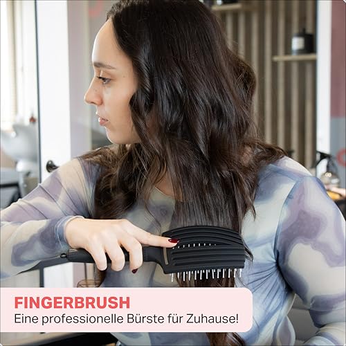 Olivia Garden Fingerbrush Care Iconic - Medium - Schwarz - Detangler Bürste mit Wildschweinborsten & Nylon für gesundes und glänzendes Haar
