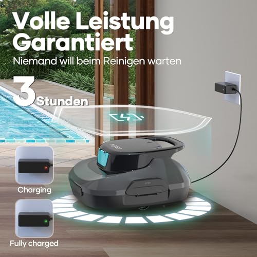 AIPER Poolroboter, Kabelloser Poolsauger Akku, 90 Minuten Reinigungszeit, Automatische Reinigung mit Selbsteinparkfunktion, Kompakter und Leichter Poolreiniger Ideal für Pools mit Flachem Boden