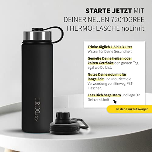 720°DGREE Edelstahl Trinkflasche 950ml “noLimit” - Auslaufsicher, Kohlensäure geeignet, BPA-Frei - Thermosflasche, Isolierflasche mit Schraubverschluss für Sport, Fitness, Outdoor +Gratis Sportdeckel
