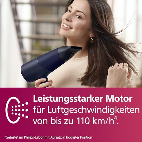 Philips Haartrockner 5000 Series, ThermoShield Technologie, Ionisierungsfunktion, 2.300 W, Metallic-Blau, mit 9-mm- und 11-mm-Stylingdüse, Volumendiffusor, BHD510/20