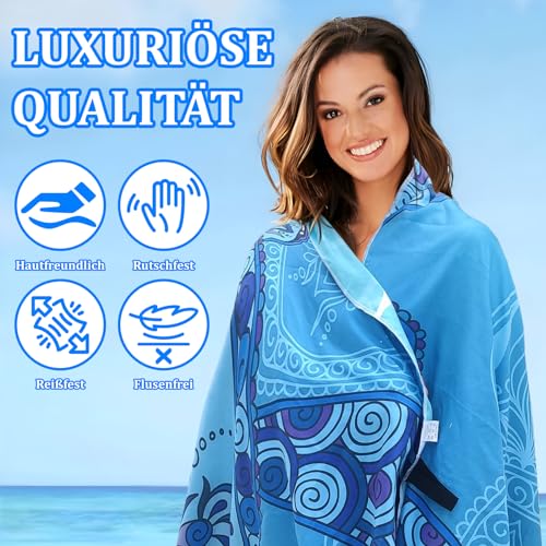 Giyim Strandtuch XXL - 180 x 100 cm Mikrofaser Handtuch mit Tasche, Saugfähig und Schnell Trocknende Strandhandtuch, Weiches & Leichtes Beach Towel für Strand, Schwimmen (Schildkröten)
