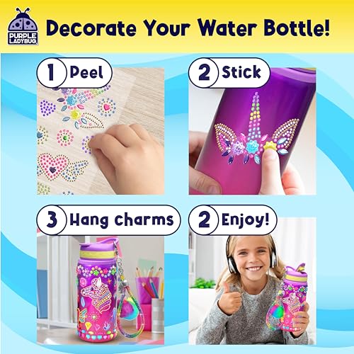 PURPLE LADYBUG Decorate Your Own Water Bottle Craft Kits for Kids - 6 Year Old Girl Gifts, Girls Birthday Presents, Arts and Crafts for Kids Ages 5-12, Unicorn Gifts for Girls