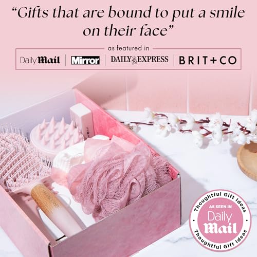 Lily England Self Care Geschenkset für Frauen - 7-teiliges Spa Beauty Geschenke in Rosa - Relaxing Kit mit Haarbürste, Kamm, Schlafmaske, Duschschwämme & Stirnband - Geschenk für Mama, Schwester