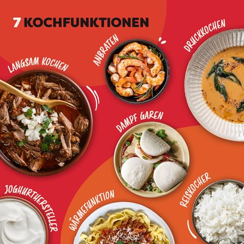 Instant Pot Duo 7-in-1-Multikocher 5,7 l – gebürstetes Edelstahl, großer Schnellkochtopf, Schongarer, Reiskocher, Sauteuse, Joghurtbereiter, Dampfgarer und Speisenwärmer, spülmaschinenfest