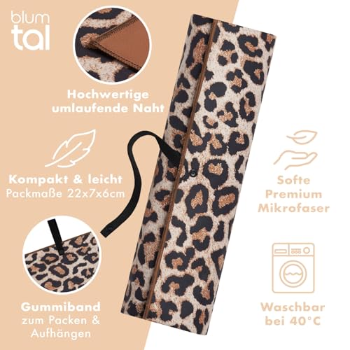Blumtal Strandtuch XXL cm Mikrofaser - kompaktes und schnelltrocknendes Leo Handtuch/Strandtuch 90x180 - Stranddecke sandfrei mit Band - schnelltrocknendes Badetuch - Handtuch Leopardenmuster