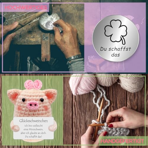 Tixlux Pocket Hug Glücksschweinchen, Kreative Strickwolle Minischwein Puppe und Kleine Umarmung Glücksbringer (Silber Ⅱ), Mutmacher Geschenk, Gute Besserung Geschenk, Geschenk zum Abschluss