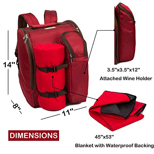 apollo walker Picknickrucksack 2 Personen Picknick Set (Set & Decke) Thermotasche Kühltaschen für Camping, Strand, Wandern Rot