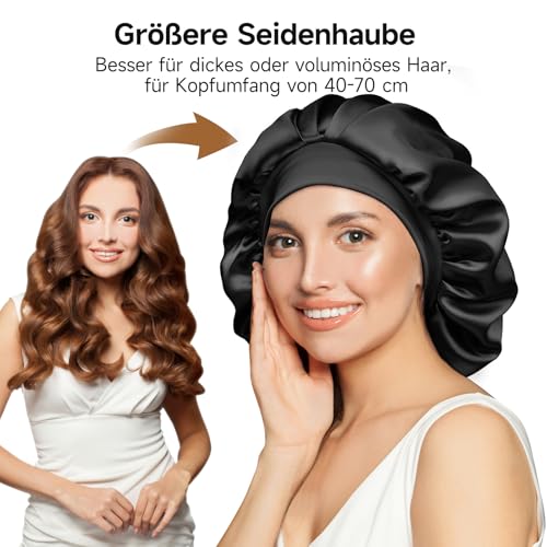 Umisleep 22 Momme Schlafhaube zum Schlafen mit Maulbeerseidenfutter, Doppelschicht Schlafmütze, Verstellbar mit Elastischem Band, Haarschutz für Lange und Lockige Haare, Weich, Schwarz+Lila