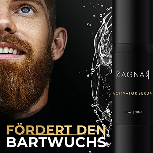 RAGNAR - Bart Set | Bartwuchsmittel für Männer | Bartwuchs fördern | Bartlücken schließen | Bartwachstumsserum | Bartroller + Gratis Bartbalsam/Bartwachs