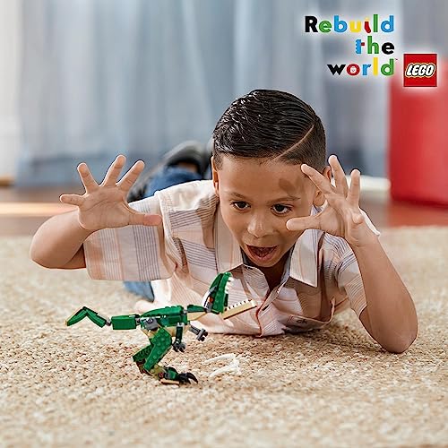 LEGO 31058 Creator Mighty Dinosaurs Toy, 3 in 1 Model, T. rex, Triceratops and Pterodactyl Dinosaur Figures, Gifts for 7-12 Year Old kids, Boys & Girls