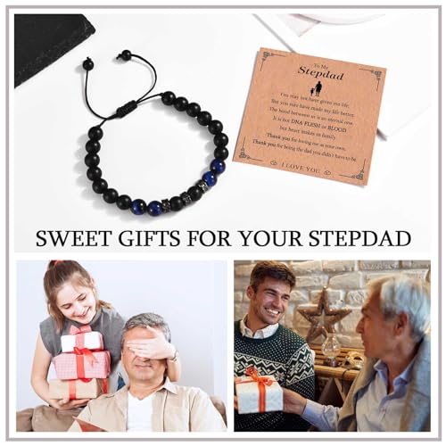 KORAS Step Dad Fathers Day Gift, Adjustable Beads Bracelet Gifts for Step Dad, Stepdad Presents for Birthday Christmas, Perfect Stepdad Gifts from Daughter Son
