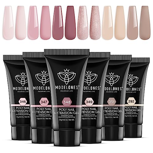 Modelones Poly Gel Nude Rosa Set mit 6 Farben Gel Nägel Selber Set Quick Extension Building Acrylgel für Starter Nail Art Nageldesign Selber Mache