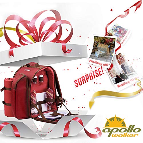 apollo walker Picknickrucksack 2 Personen Picknick Set (Set & Decke) Thermotasche Kühltaschen für Camping, Strand, Wandern Rot
