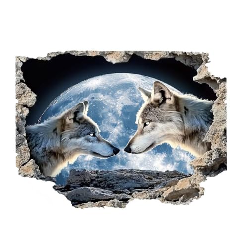 SUPERDANT Wandsticker 3D Wolf Wandaufkleber Waldtiere Wandtattoo Mond Bricht Durch Die Wand Tier Lustiges DIY Kunst Abziehen Und Aufkleben Vinyl Wandsticker Dekor Für Kinderzimmer Wohnzimmer