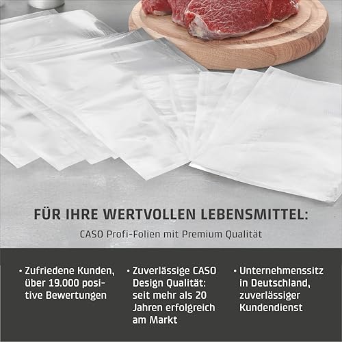 CASO 8 Sterne Profi- Folienbeutel 20x30 cm / 50 Beutel, Vakuumierbeutel für alle Vakuumierer, sehr stark & reißfest ca. 150µm, Vakuumbeutel Lebensmittel Vakuumiergerät, Sous Vide, BPA-frei