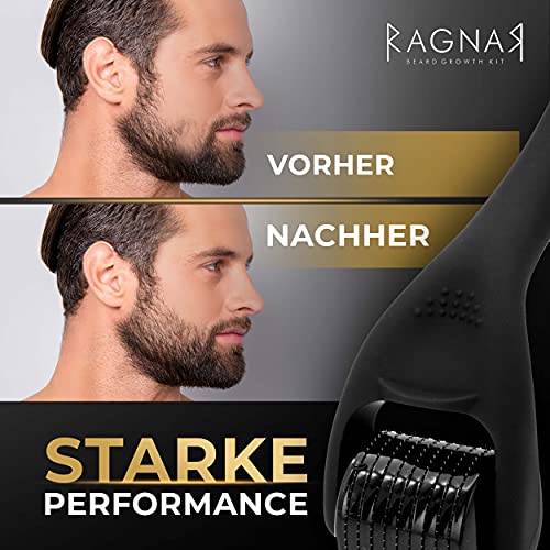 RAGNAR - Bart Set | Bartwuchsmittel für Männer | Bartwuchs fördern | Bartlücken schließen | Bartwachstumsserum | Bartroller + Gratis Bartbalsam/Bartwachs