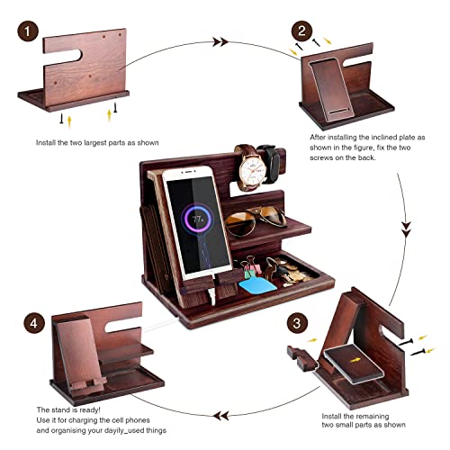 Gifts for Men Bedside Organiser Fathers Day for Dad Wood Phone Docking Station Dad Birthday Gifts for Him Key Holder Wallet Watch Stand Mens Gifts for Birthday Presents for Dad Husband Boyfriend