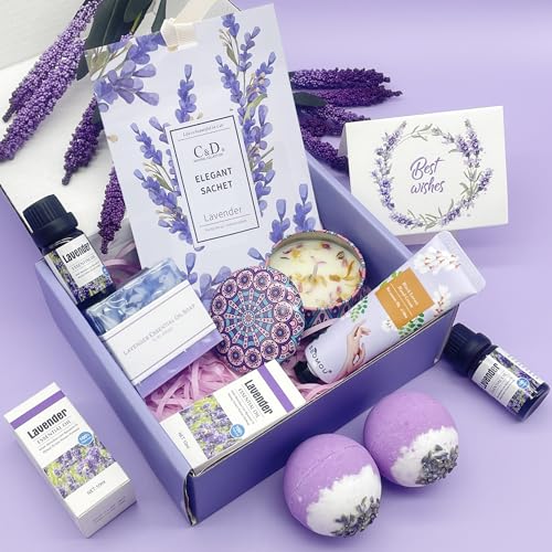 Pamper Gifts for Women, Unique Friend Gifts for Her, Lavender Self Care Get Well Soon Gifts Set for Mum Sister Wife, Spa Bath Set Bath Bombs Candle Present Set, Birthday Mothers Day Gift Box