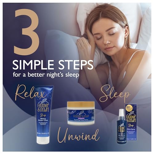 Feather & Down Sleeping Bag Gift Set (luxury eye mask, sleep balm, pillow spray and shower cream) - with calming lavender & chamomile essential oils. Vegan Friendly & Cruelty Free.