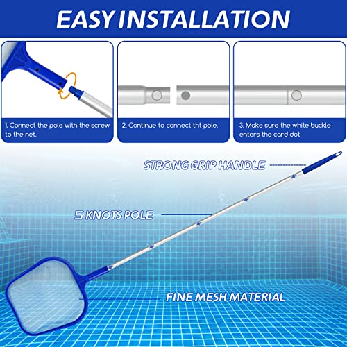Jsdoin Kescher Pool, 120 cm lang-Teichkescher mit Teleskopstange,Feinmaschig - Für Teich, Algen & Bestway Pool,Algenkescher Nylon-Netz