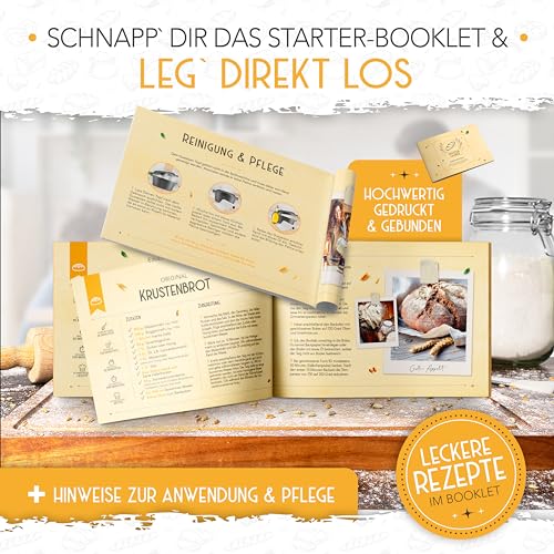 KRUSTENZAUBER 26cm Gusseisen Topf Brot Backen inkl. Gärkorb - Robuste Brotbackform mit Deckel - Idealer Brottopf, Brotbacktopf, Brotbackset Gusseisentopf Brotbacken, Brot Backen Zubehör, Brotform