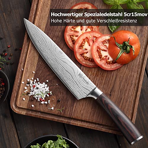 PAUDIN Kochmesser, Klingenlänge 20 cm Profi Küchenmesser Messer Chefmesser Allzweckmesser aus hochwertigem Carbon Edelstahl, Extra Scharfe Messerklinge mit ergonomischem Griff