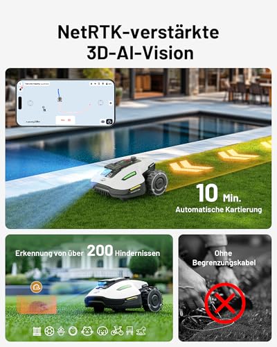 MAMMOTION YUKA Mini 500 Mähroboter ohne Begrenzungskabel, NetRTK+Vision, Keine RTK-Antenne erforderlich, Auto-Kartierung, Empf. 500m², mit 4G-Modul, 50% Steigung